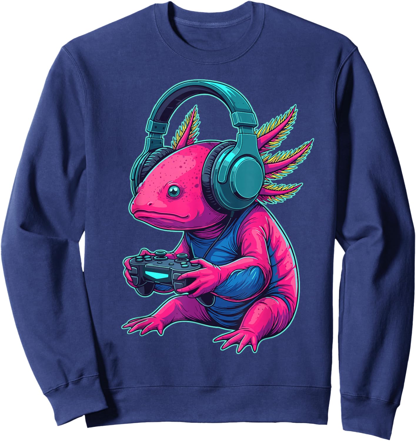 Funny Video Gaming Axolotl Gamer Sweatshirt - Sweatshirt | Navy