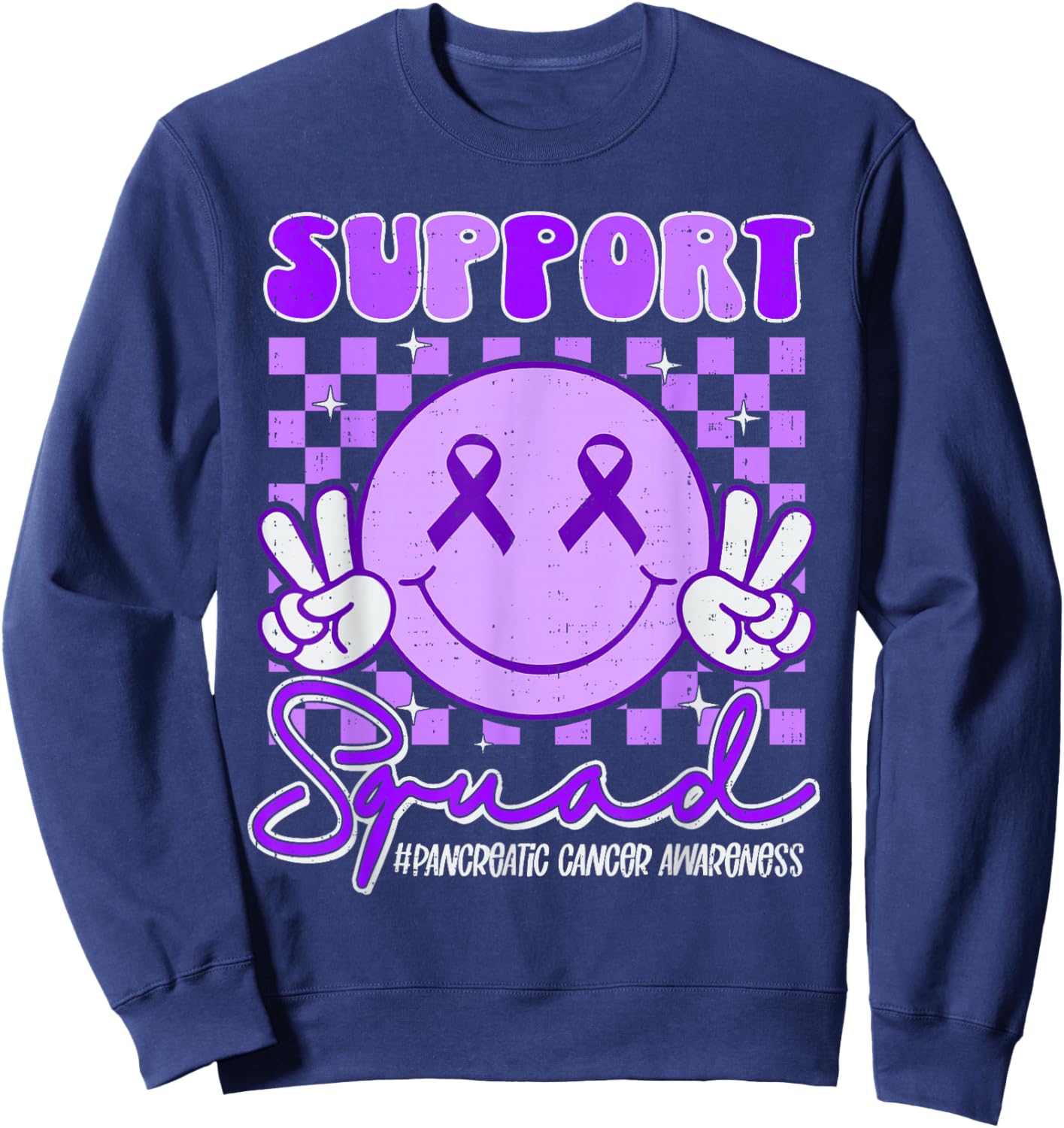 Support Pancreatic Cancer Awareness Ribbon Purple Girl Kids Sweatshirt - Sweatshirt | Navy