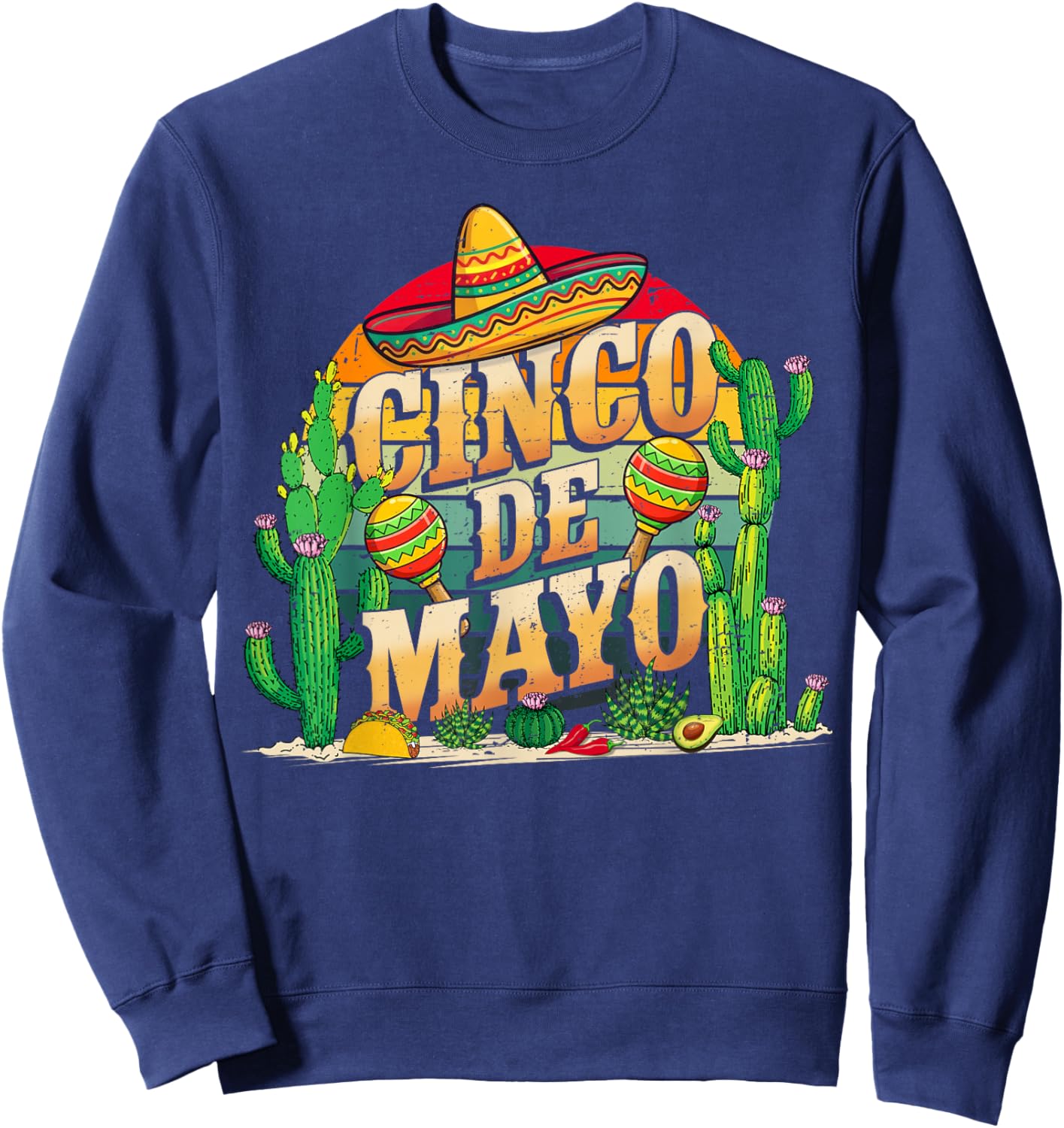 Vintage Cinco De Mayo Shirts Men Women Kids Mexican Party Sweatshirt - Sweatshirt | Navy