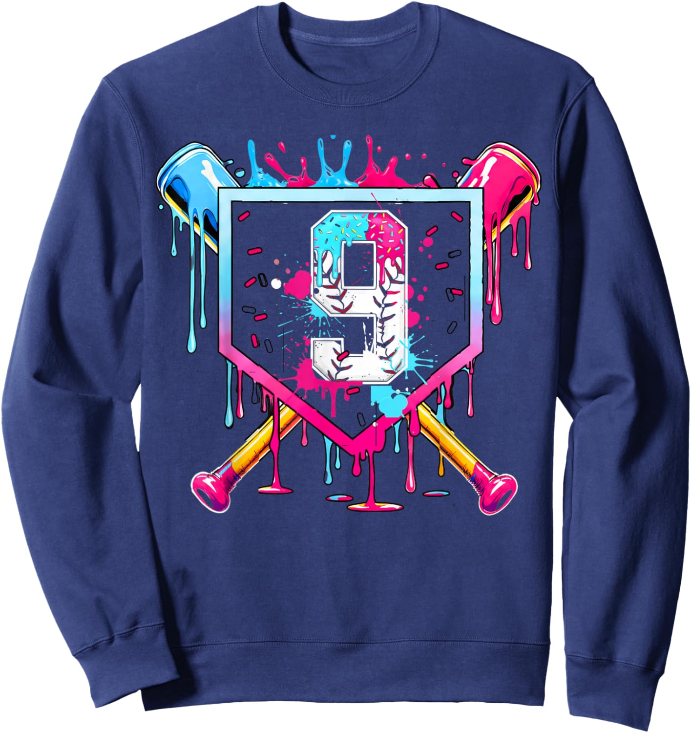 9th Birthday Boys Baseball Ice Cream Drip Boys Baseball Sweatshirt - Sweatshirt | Navy