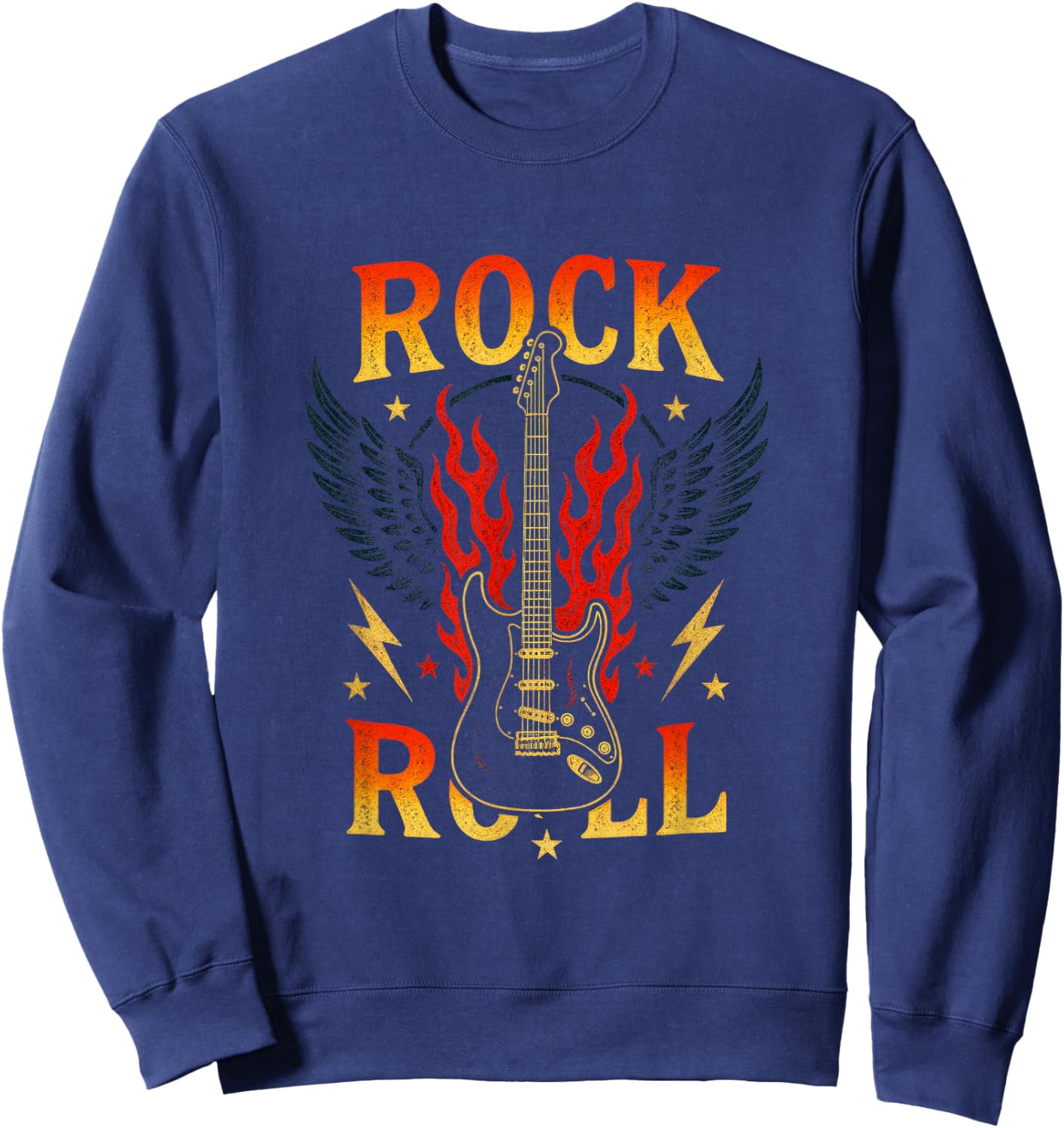 Rock Roll - Vintage Guitar Wings Music Sweatshirt - Sweatshirt | Navy