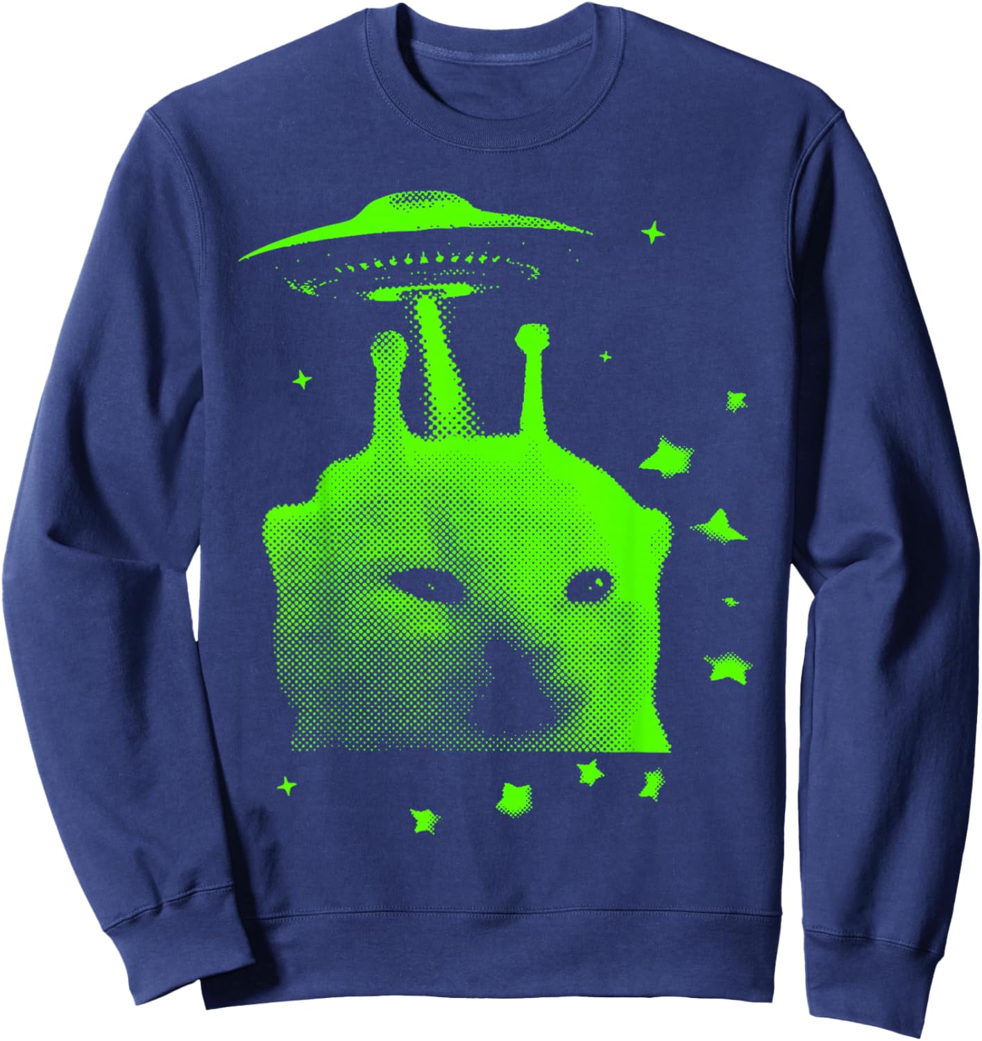 Alien Cat Meme UFO Vintage Y2K Funny Silly Cat Sweatshirt - Sweatshirt | Navy