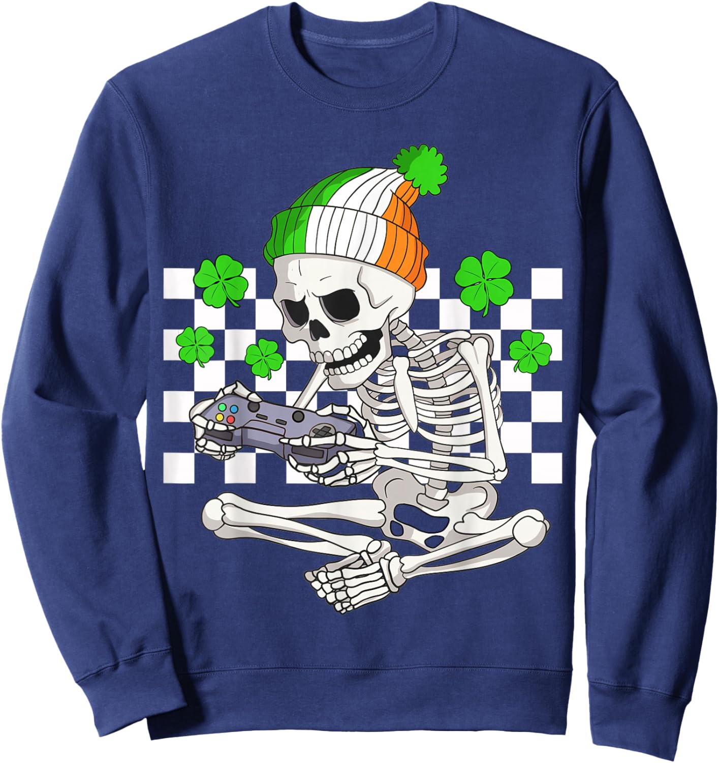 Boys St Patricks Day Skeleton Gamer Video Games Gaming Sweatshirt - Sweatshirt | Navy