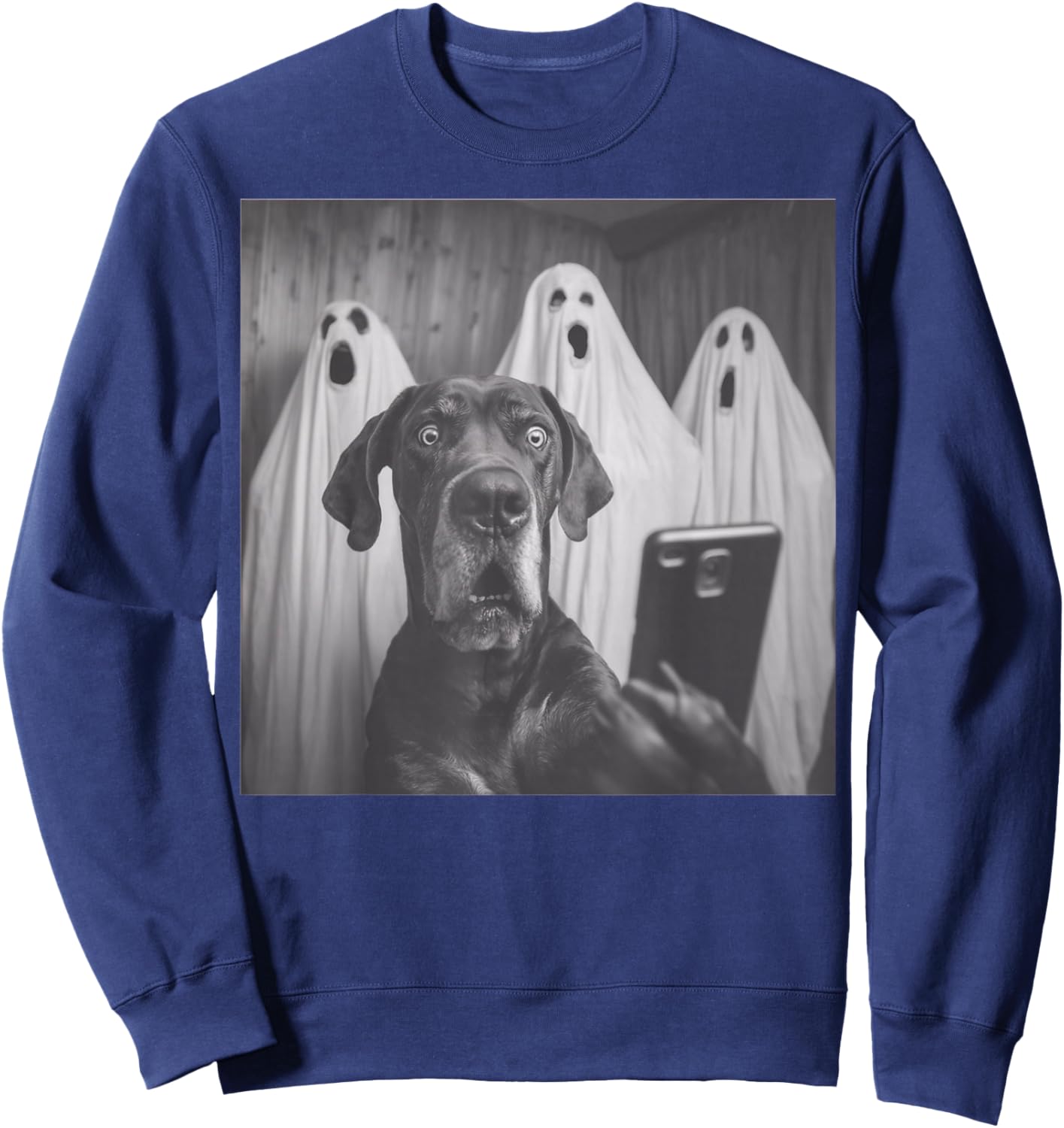 Funny Great Dane Selfie Halloween Ghost Design Sweatshirt - Sweatshirt | Navy