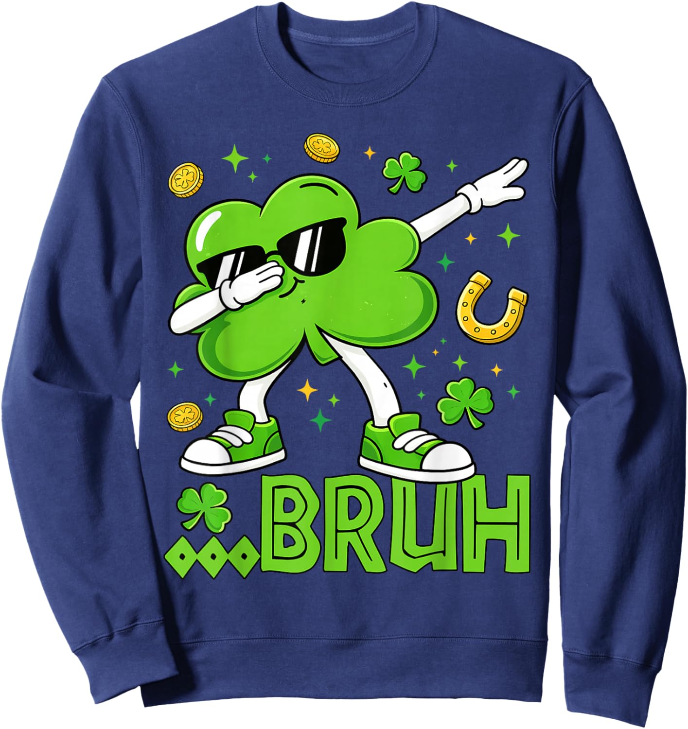 Lucky Shamrock Dab Bruh Leprechaun St Patrick's Day Boys Kid Sweatshirt - Sweatshirt | Navy