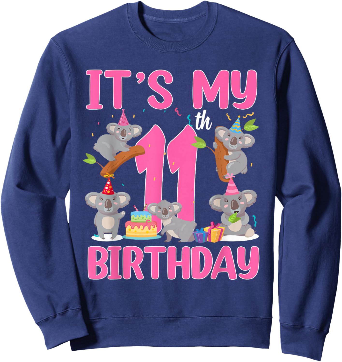 11 Year Old Birthday Girl 11th Birthday Koala Theme Party Sweatshirt - Sweatshirt | Navy