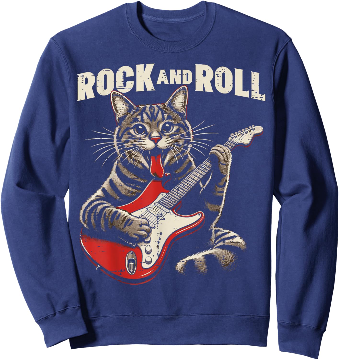Cat Electric Guitar Rock and Roll Rocker Kitten Men Boys Kid Sweatshirt - Sweatshirt | Navy