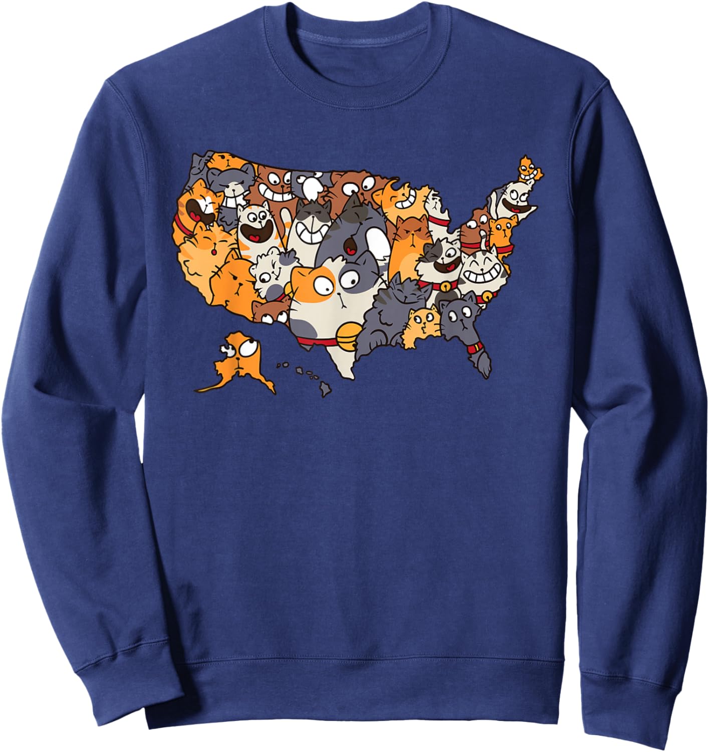 Meowy Map of The United States Men Women Kids Funny Cat Sweatshirt - Sweatshirt | Navy