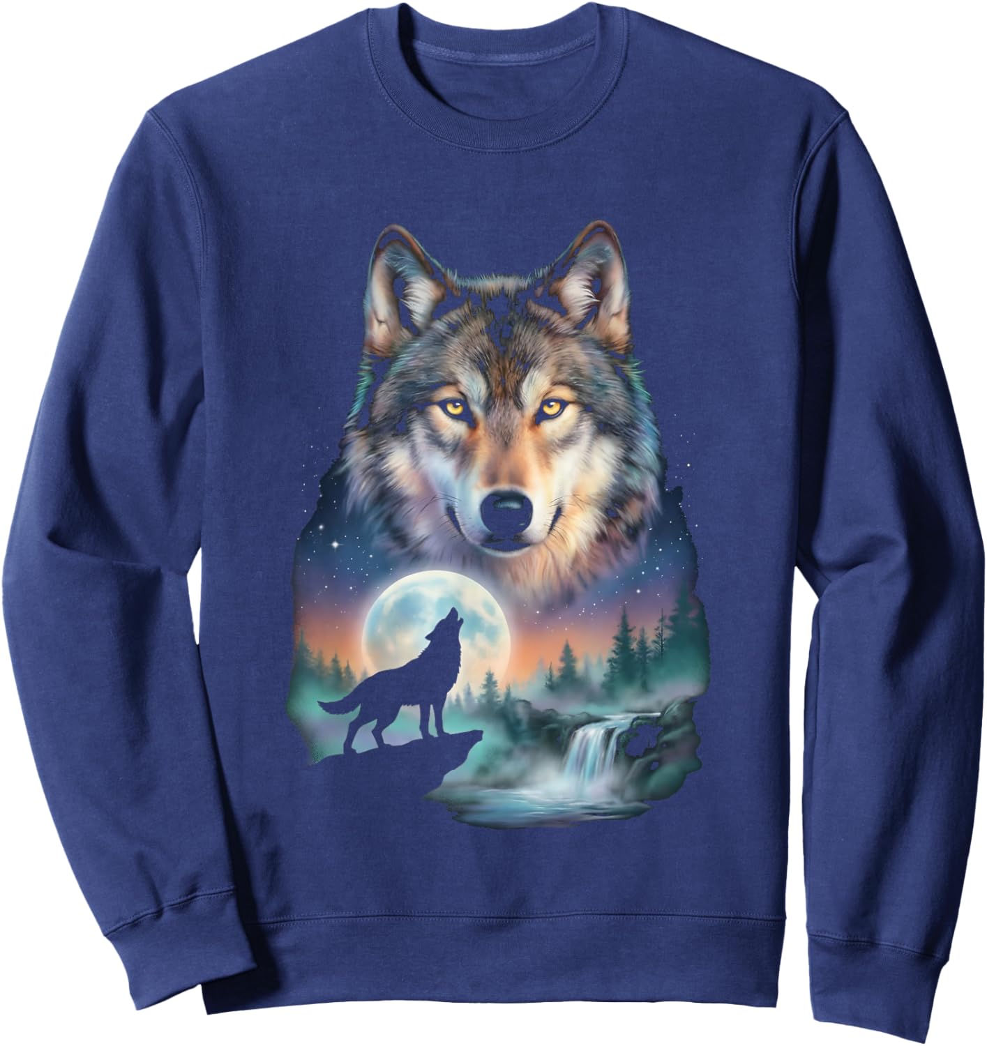 Howling Wolf Amazing Animal Graphic Wolf Sweatshirt - Sweatshirt | Navy