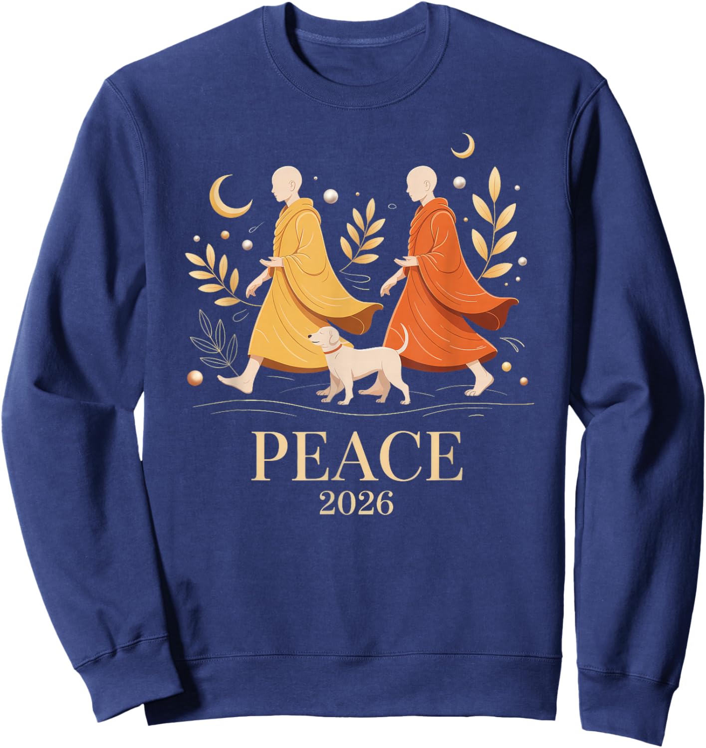 Walk Peace 2026 World Peace Monks with Aloka Dog Sweatshirt - Sweatshirt | Navy