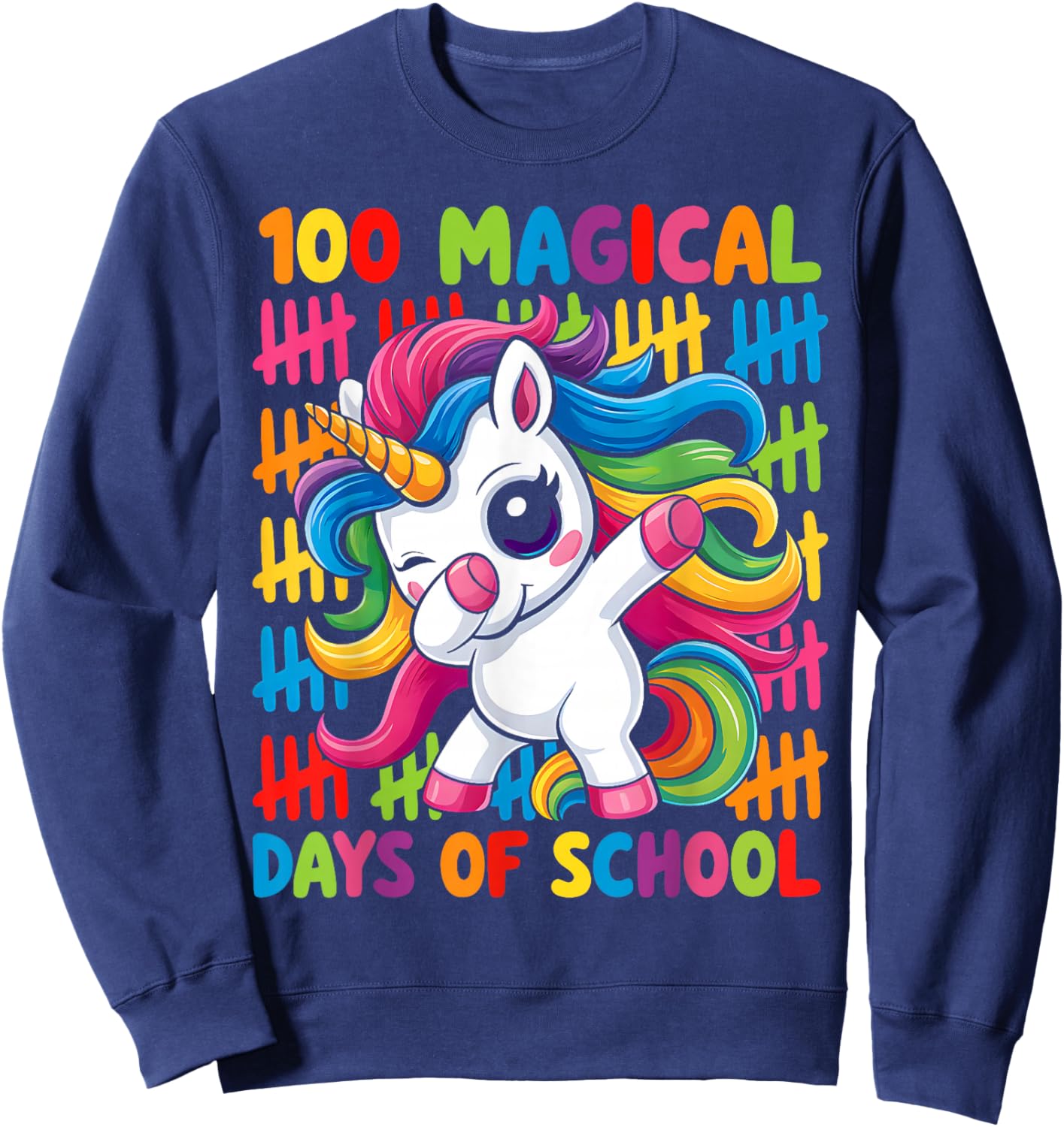 100 Magical Days of School Unicorn Girls Kids 100th Day Sweatshirt - Sweatshirt | Navy