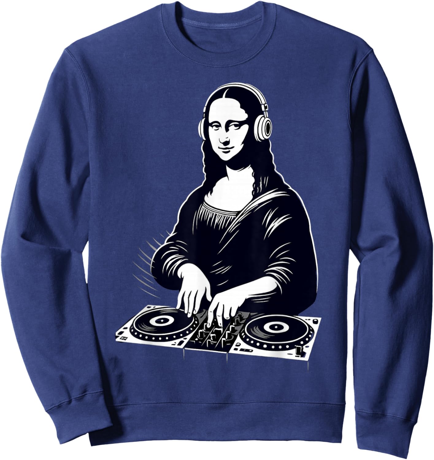Mona Lisa DJ Scratching Vinyl Turntable EDM Techno Vintage Sweatshirt - Sweatshirt | Navy