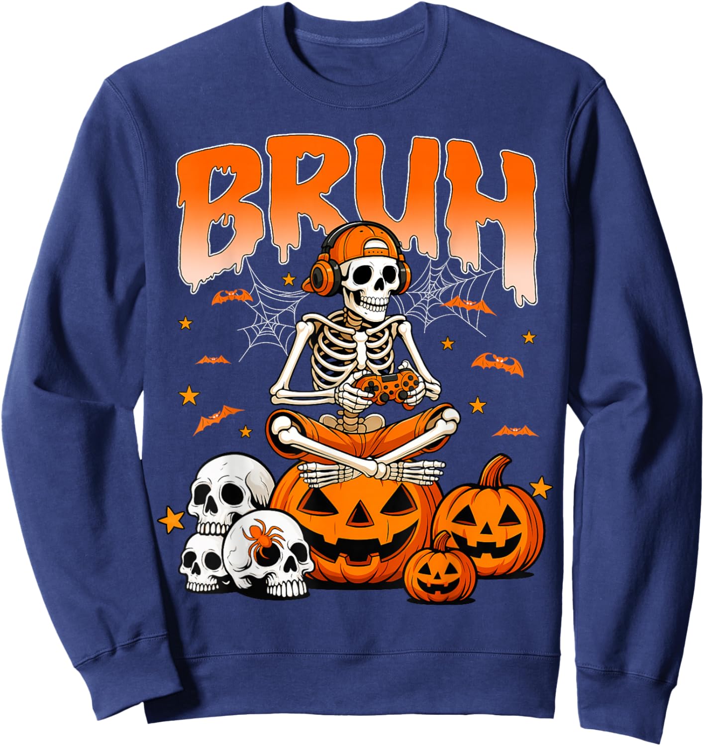 Bruh Halloween Skeleton Gamer Video Gaming Boys Men Sweatshirt - Sweatshirt | Navy