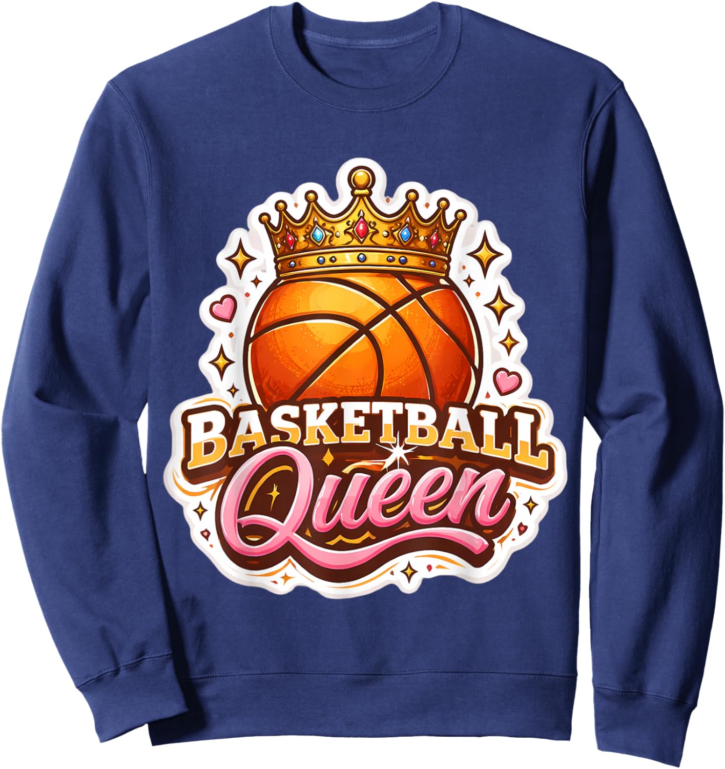Basketball Queen Girl Player Lover Woman Coach Fan Hoops Mom Sweatshirt - Sweatshirt | Navy