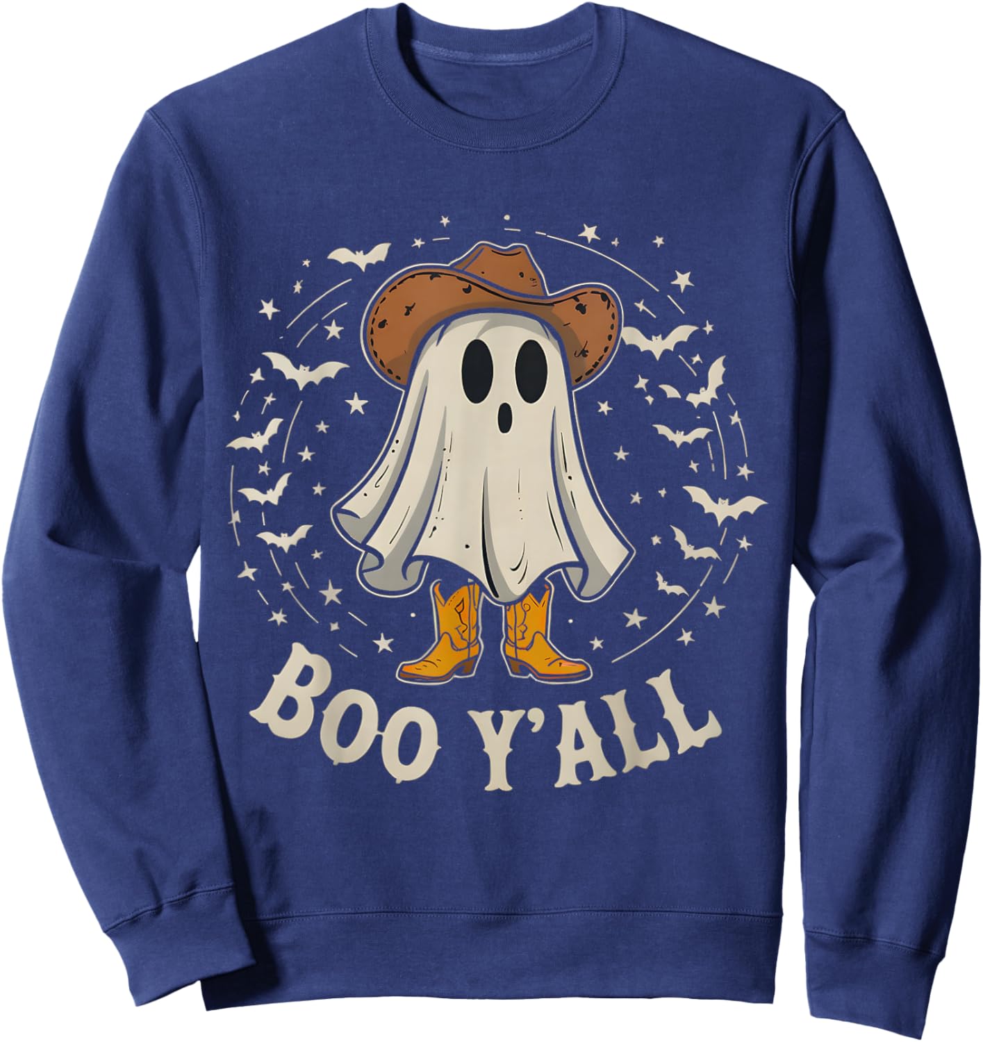 Western Country Halloween Southern Retro Ghost Boo Y'all Sweatshirt - Sweatshirt | Navy