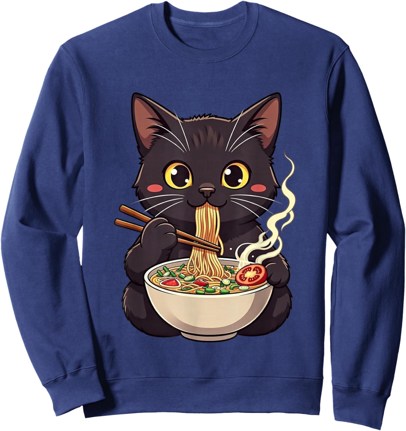 Cat Eating Ramen Cute Animal Cats Lovers Sweatshirt - Sweatshirt | Navy