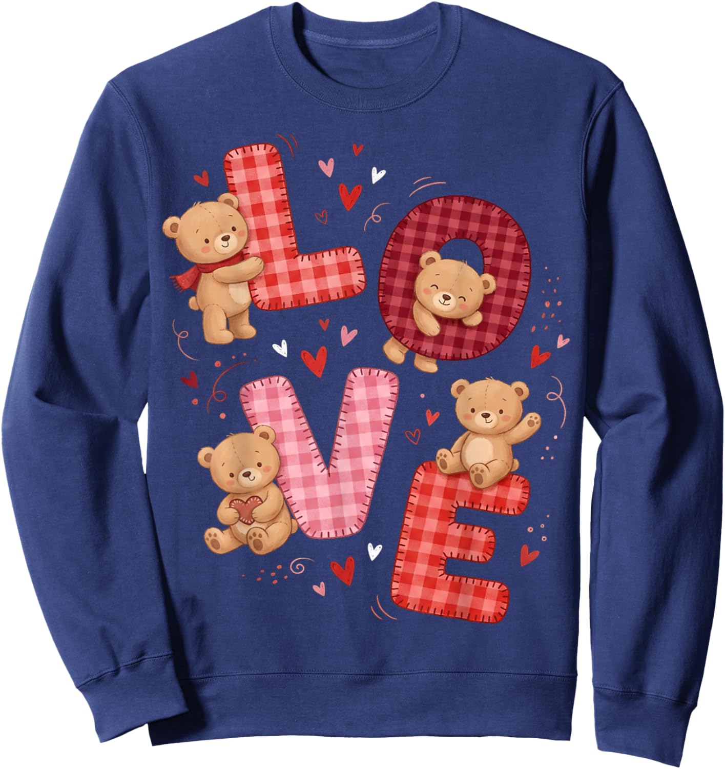 Cute Teddy Bear Women Valentines Shirt Girl Love Heart Sweatshirt - Sweatshirt | Navy