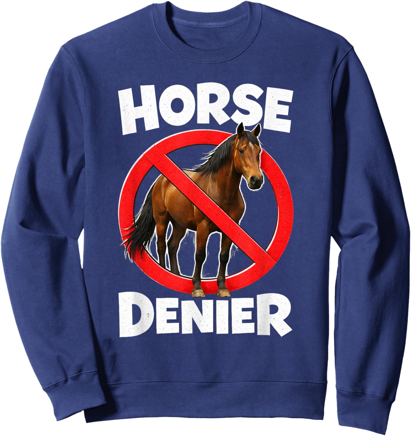 Horse Denier Conspiracy Theory Absurd Stupid Funny Gen Z Sweatshirt - Sweatshirt | Navy