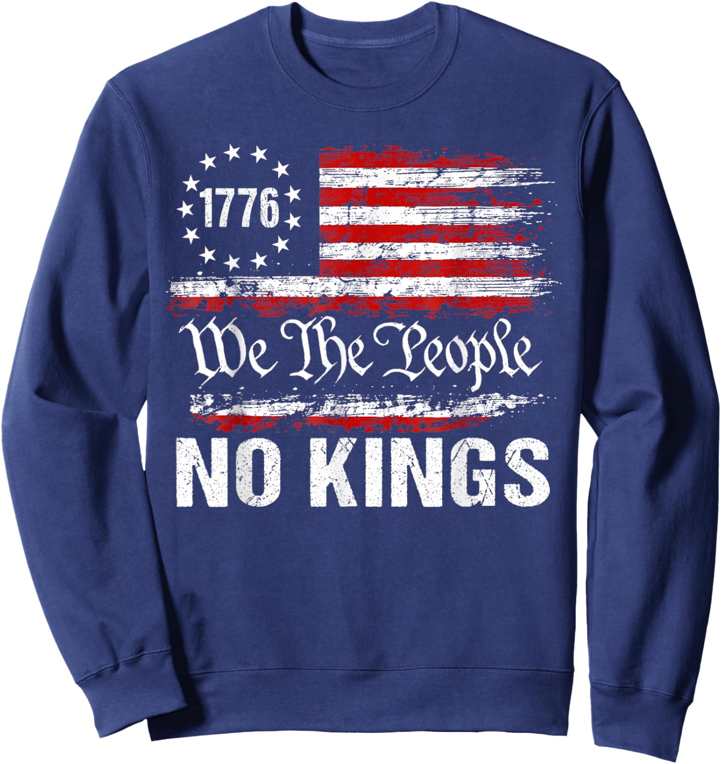 No Kings in America US Flag Vintage No Kings Sweatshirt - Sweatshirt | Navy