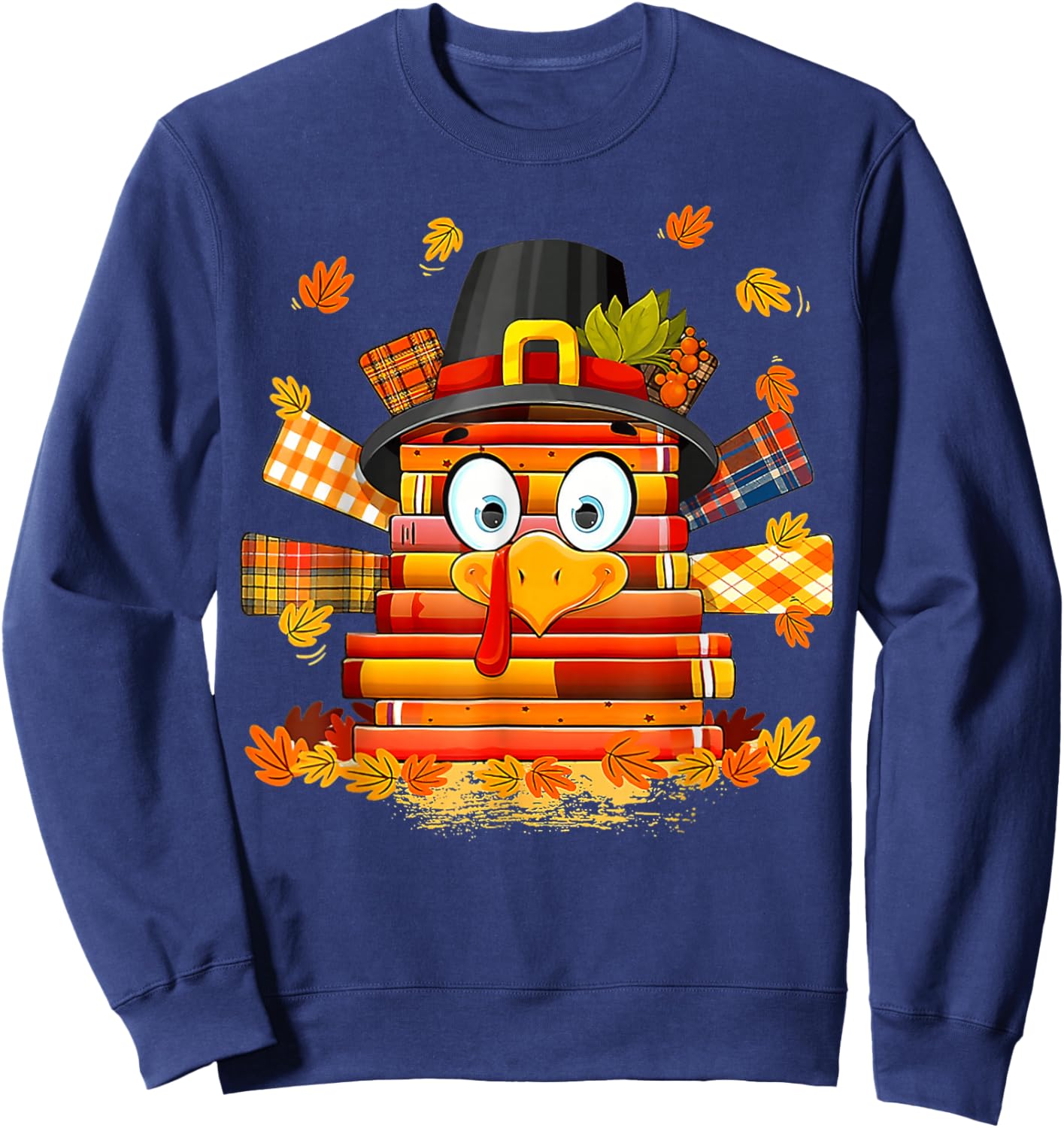 Thanksgiving Librarian Book Lover Reader Turkey Sweatshirt - Sweatshirt | Navy