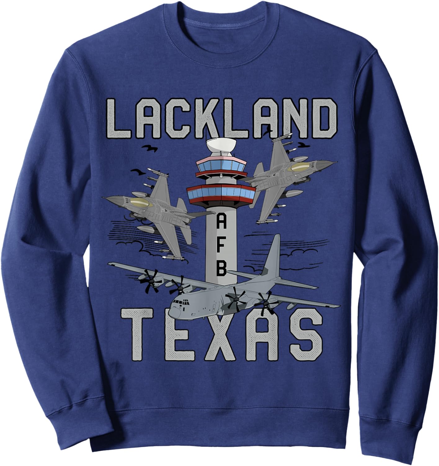 Lackland AFB Texas Air Force Base Fighter Jets Vintage Sweatshirt - Sweatshirt | Navy