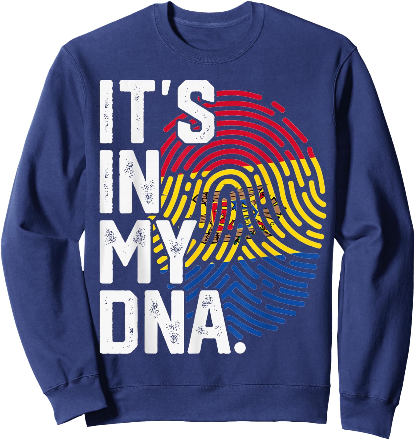 Moldova Roots Flag Fingerprint Graphic Patriotic Sweatshirt - Sweatshirt | Navy