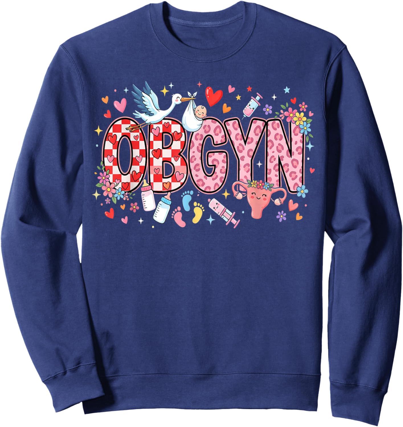 L&D Obstetrics Heart Nurse OBGYN Valentines Gynecology Sweatshirt - Sweatshirt | Navy