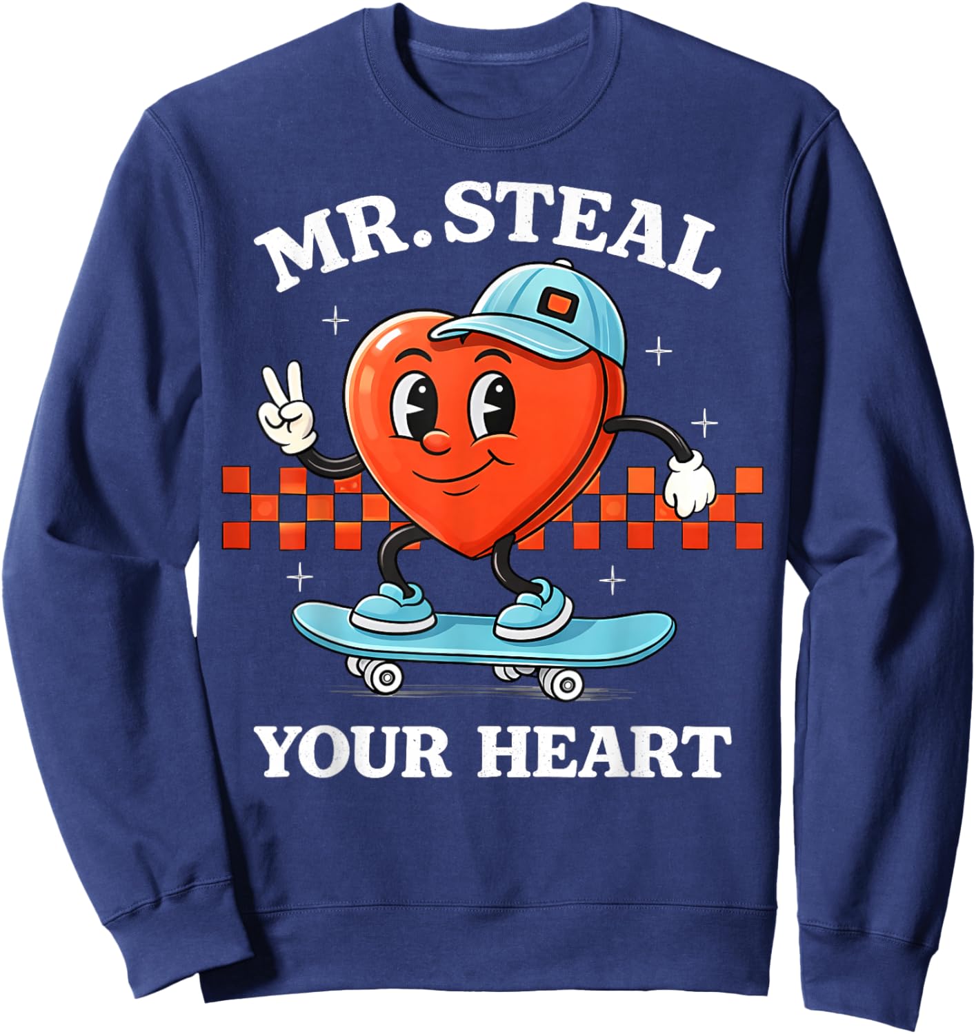 Valentines Day Mr. Steal Your Heart Skateboard Kids Boys Sweatshirt - Sweatshirt | Navy