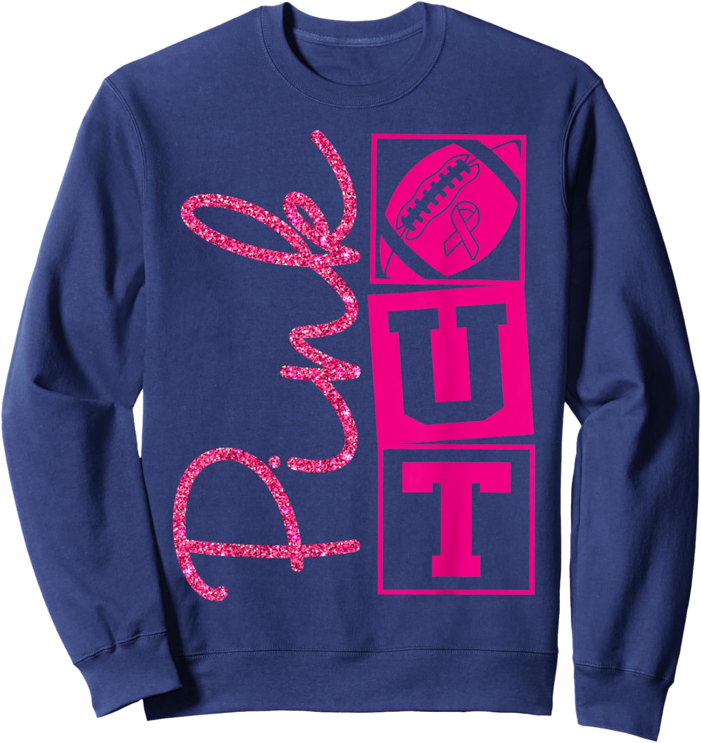 Pink Out Breast Cancer Awareness Football Sports Men Cheer Sweatshirt - Sweatshirt | Navy