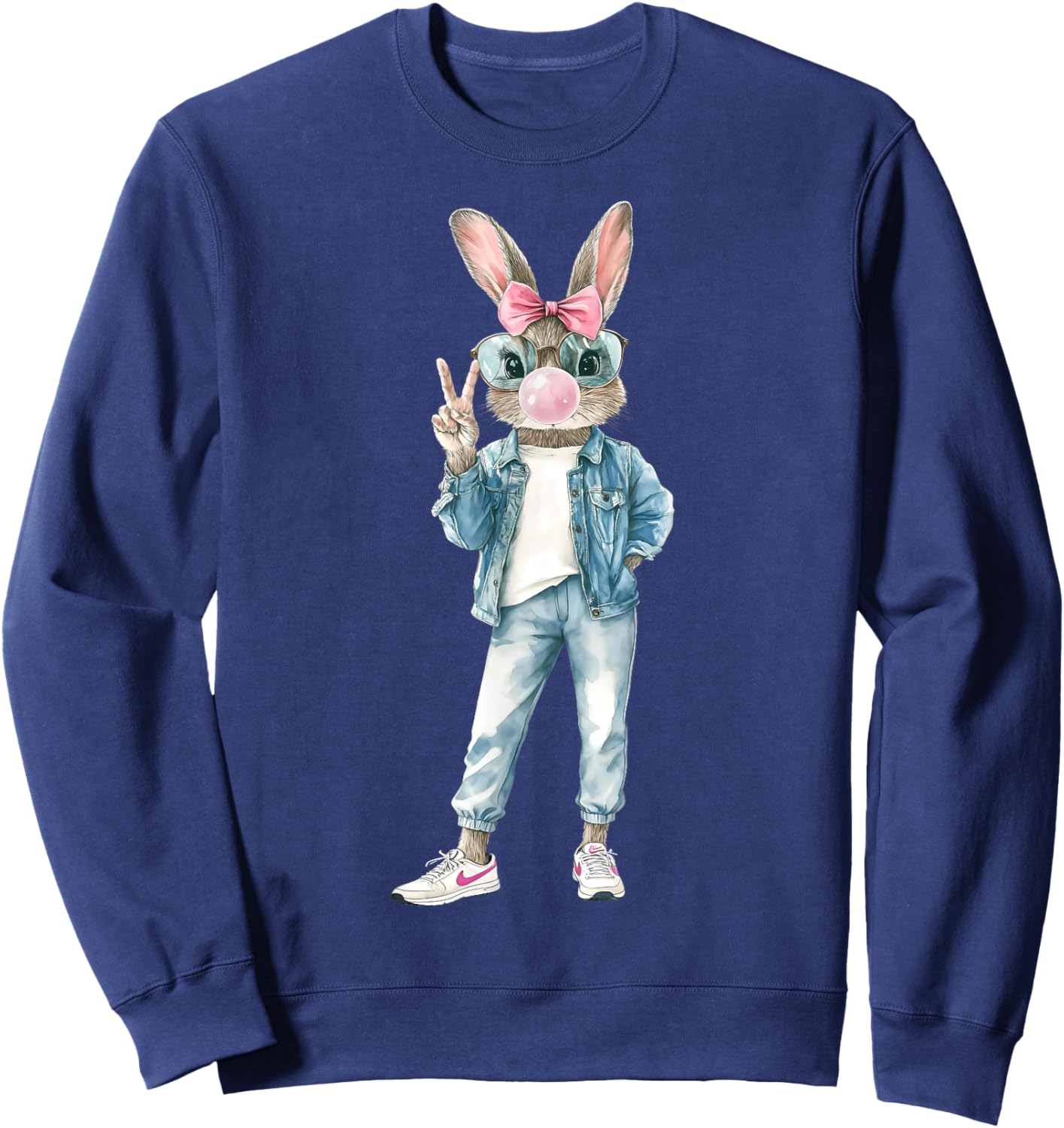 Funny Bunny Sunglasses Rabbit Coquette Bow Easter Trendy Sweatshirt - Sweatshirt | Navy