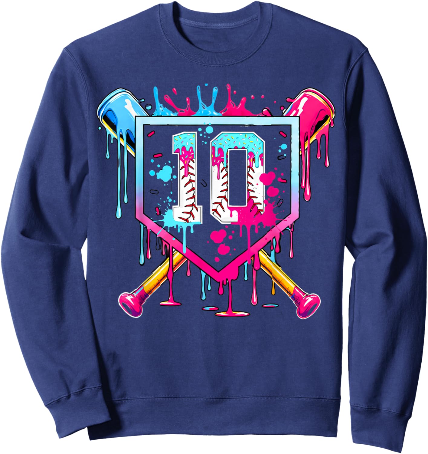 10th Birthday Boys Baseball Ice Cream Drip Boys Baseball Sweatshirt - Sweatshirt | Navy