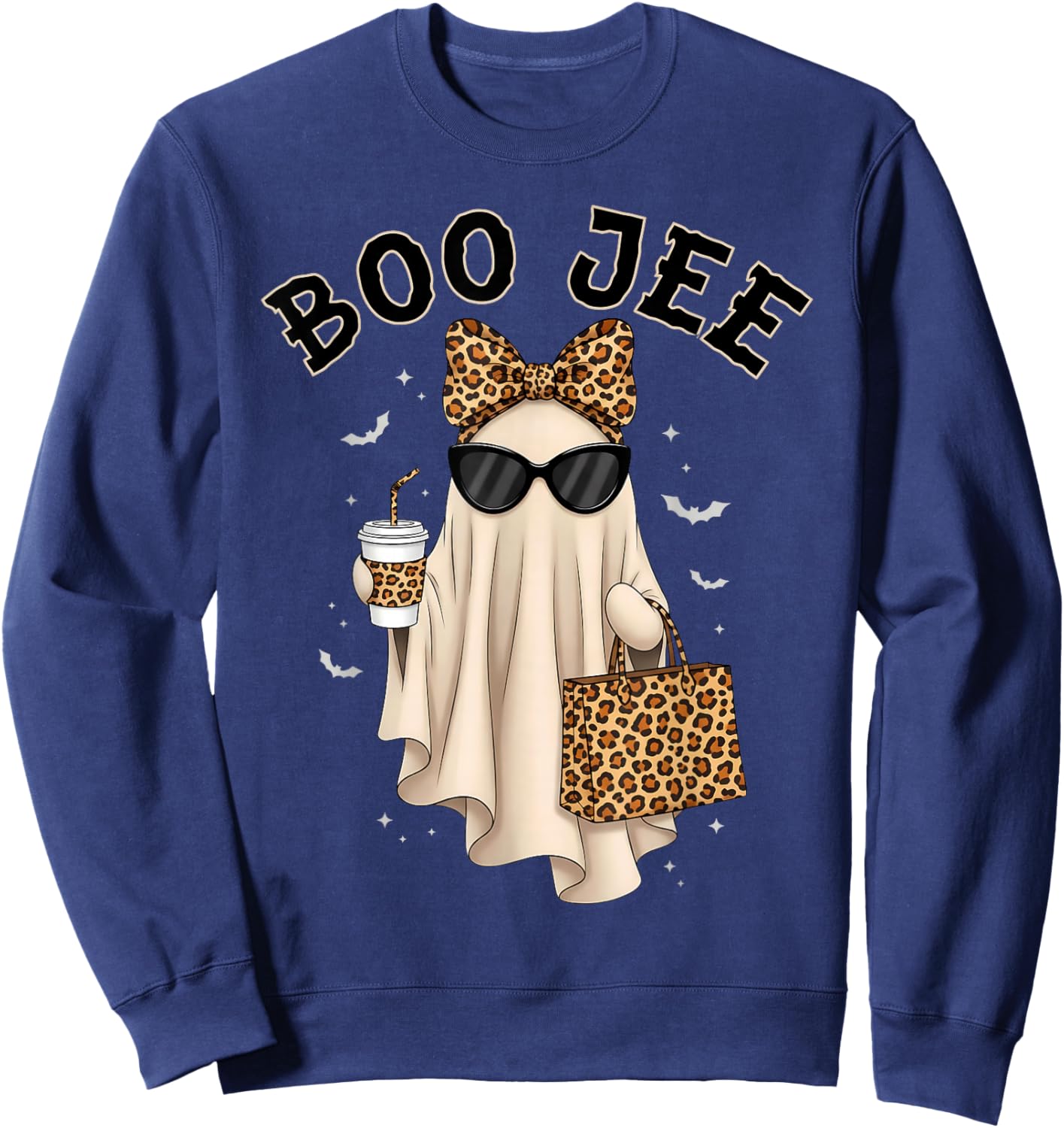 Boo JEE Boujee Ghost Halloween October Vibes Spooky Ghost Sweatshirt - Sweatshirt | Navy