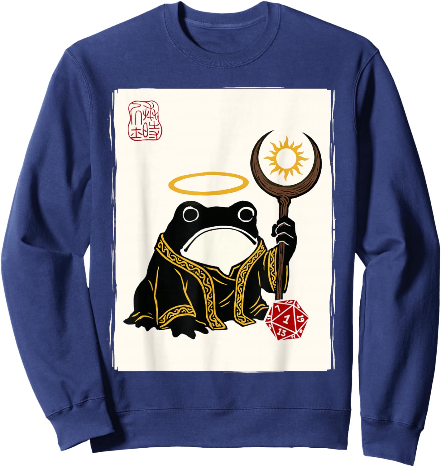 NAT 1 Grumpy Japanese Frog Cleric Funny DND Sweatshirt - Sweatshirt | Navy