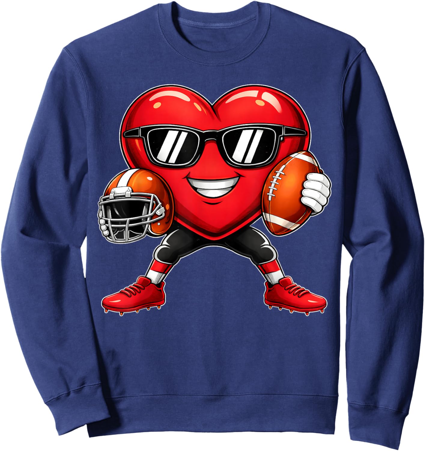 Funny Valentine Heart Football Boy Kid Sweatshirt - Sweatshirt | Navy