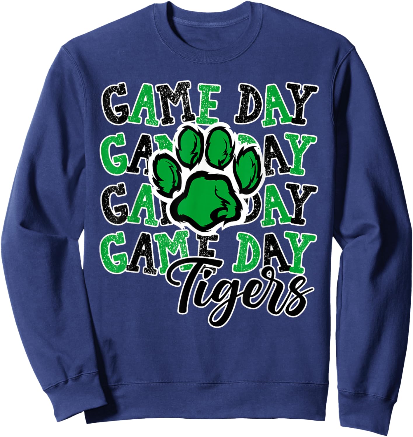 Game Day Tigers Green Paw Print School Spirit Mascot Tiger Sweatshirt - Sweatshirt | Navy