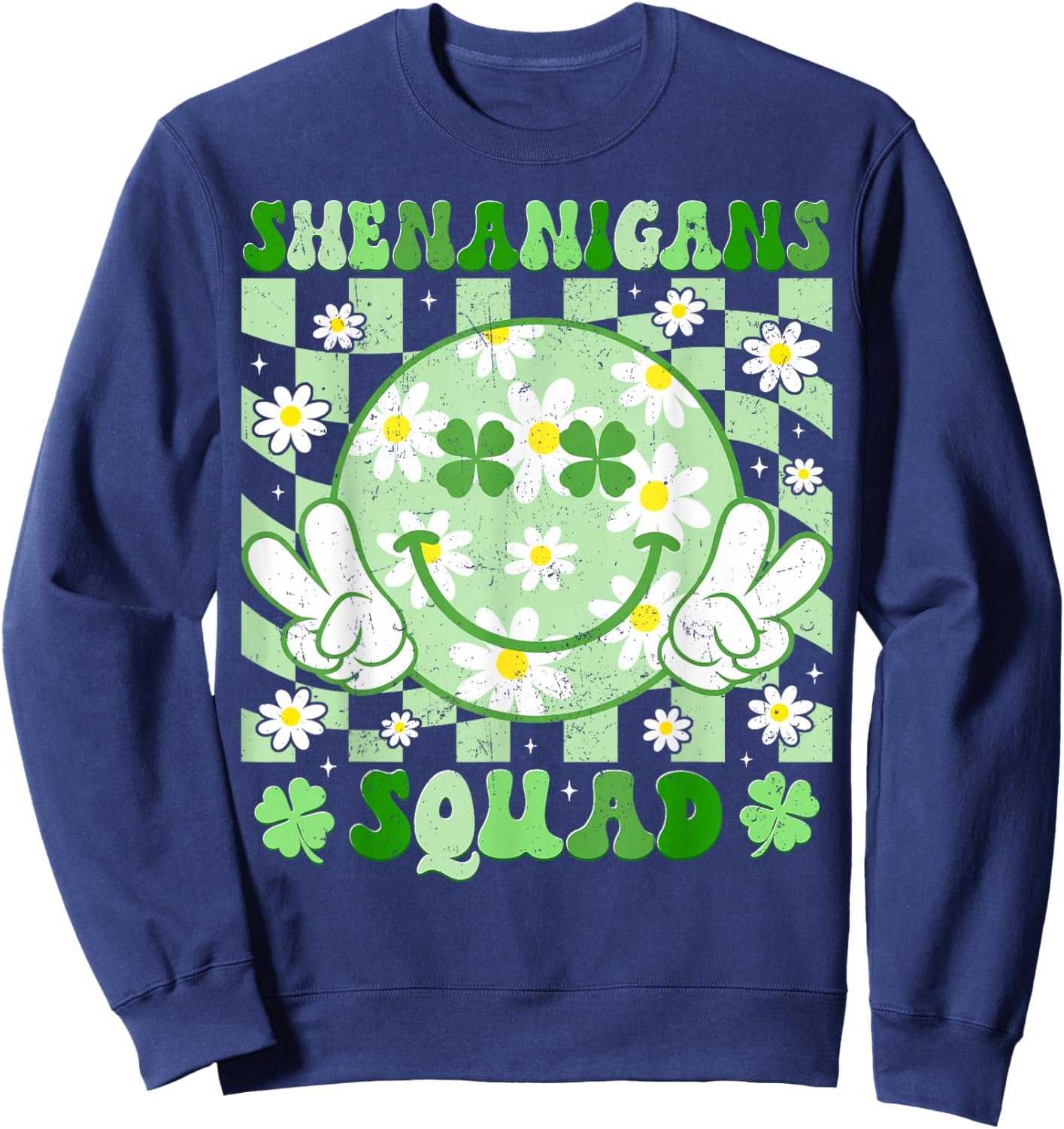 Shenanigans Squad Peace Sign Shamrock St Patricks Girl Women Sweatshirt - Sweatshirt | Navy