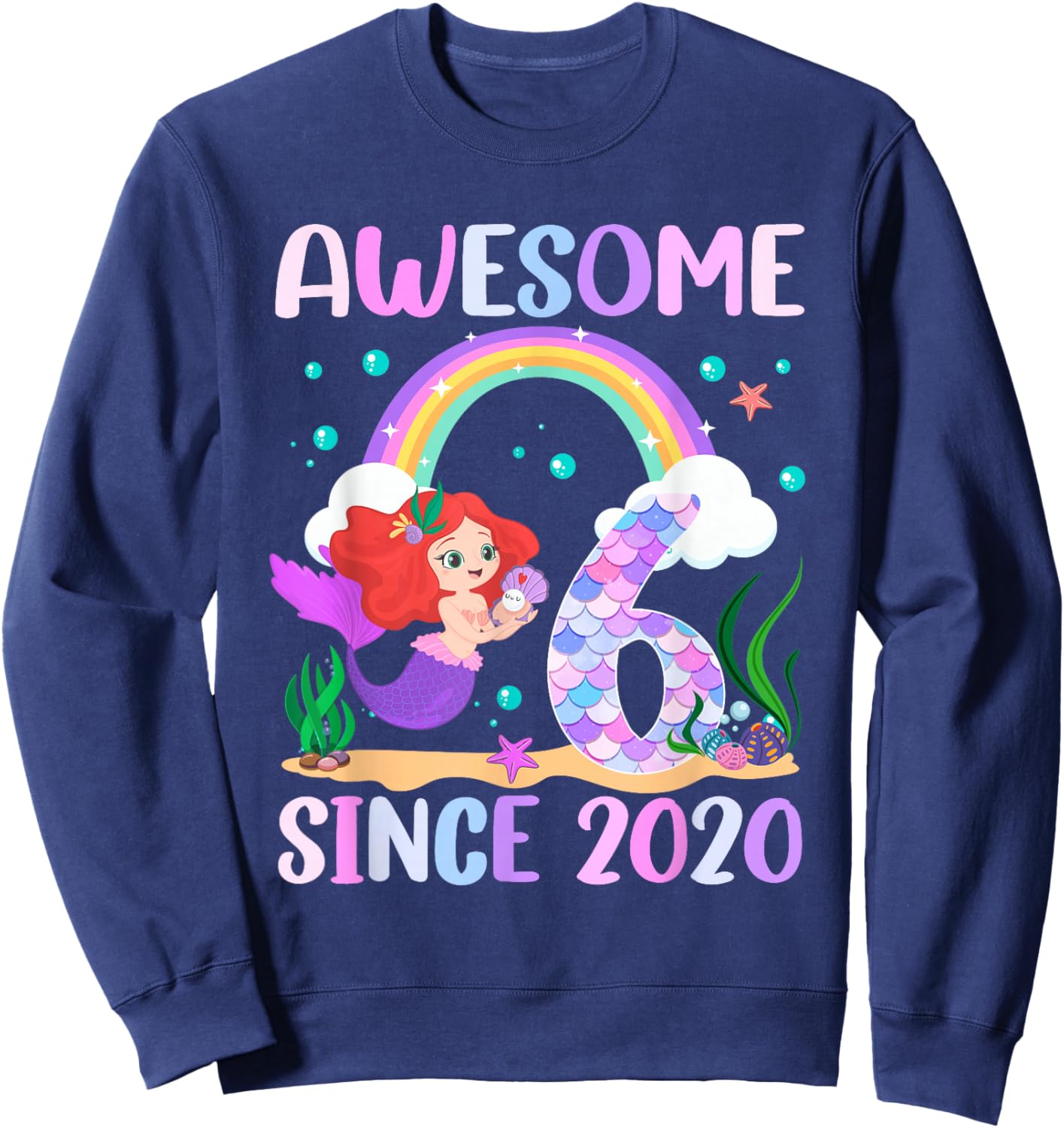 6th Birthday Girl Mermaid Theme Awesome Since 2020 Sweatshirt - Sweatshirt | Navy