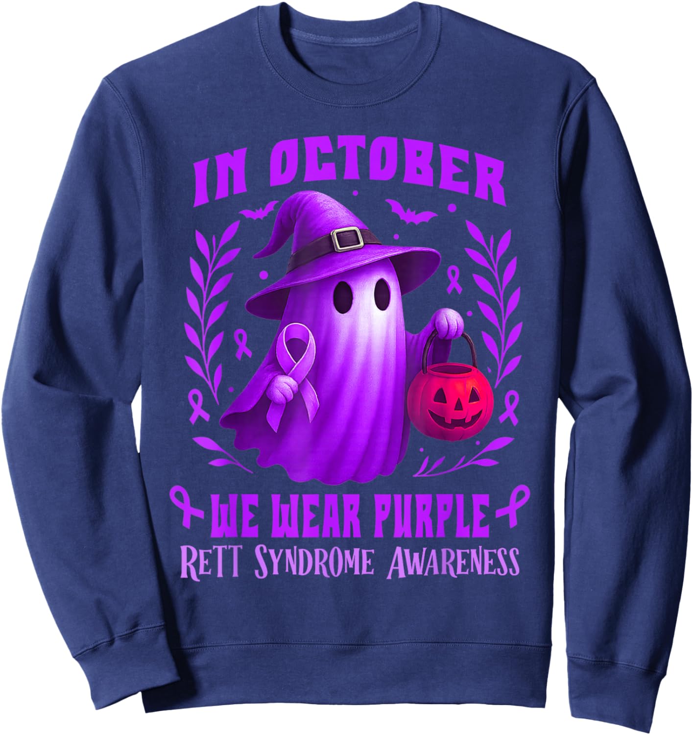 Rett Syndrome Awareness Month Funny Halloween Boo Ghost Sweatshirt - Sweatshirt | Navy