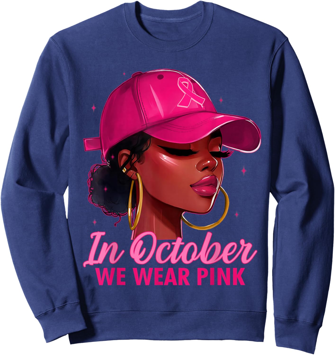 in October We Wear Pink Black Women Breast Cancer Awareness Sweatshirt - Sweatshirt | Navy