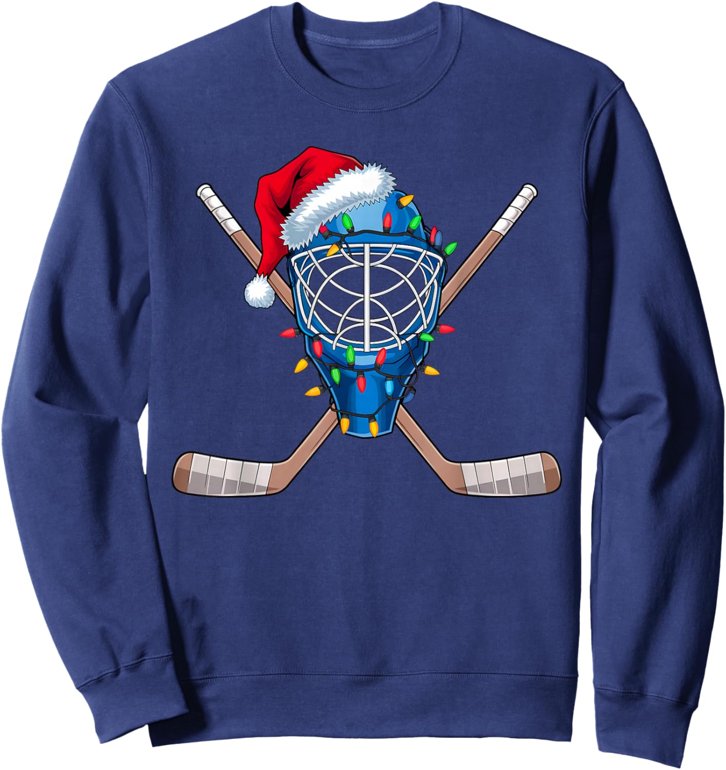 Christmas Ice Hockey Player Santa Sport Hockey Goalie Xmas Sweatshirt - Sweatshirt | Navy