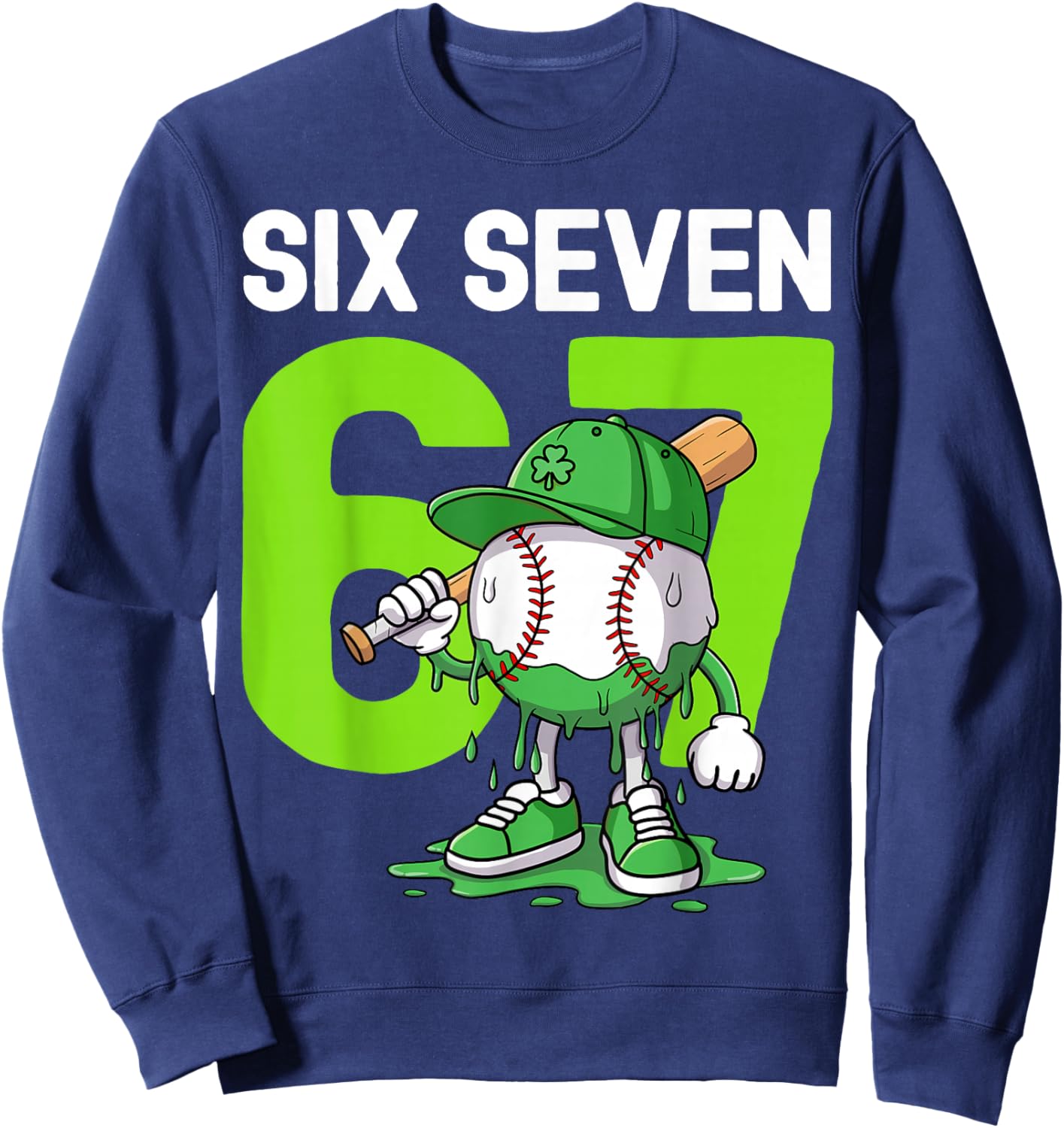 Boys St Patricks Day 67 Six Seven Baseball Ice Cream Drip Sweatshirt - Sweatshirt | Navy