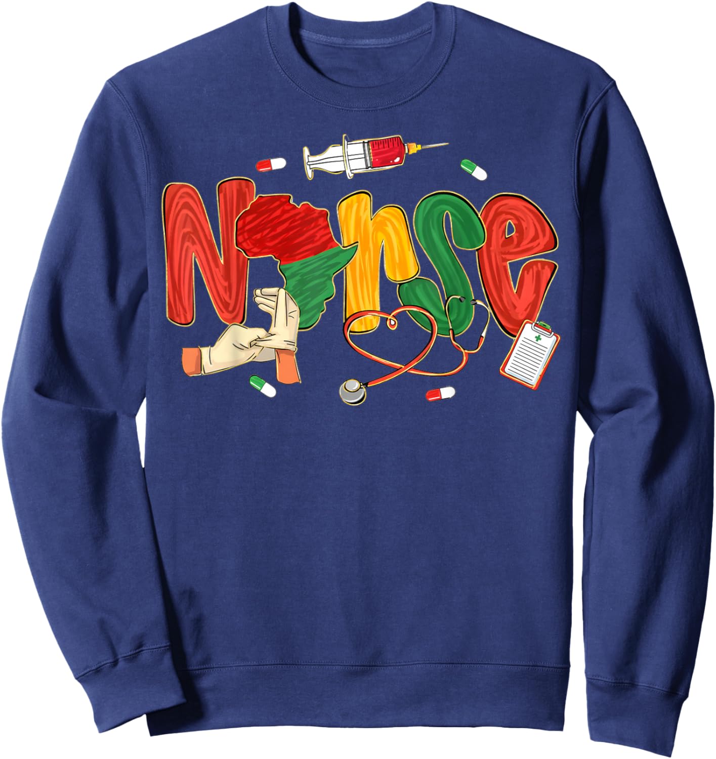 Nurse Black History Black Nurse African Juneteenth Sweatshirt - Sweatshirt | Navy