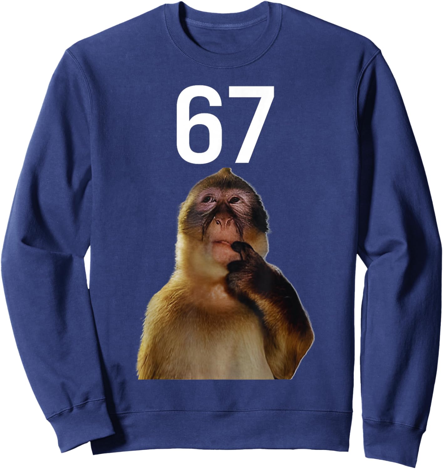 Monkey Thinking 67 Funny Six Seven Monkey Meme Brainrot Gift Sweatshirt - Sweatshirt | Navy