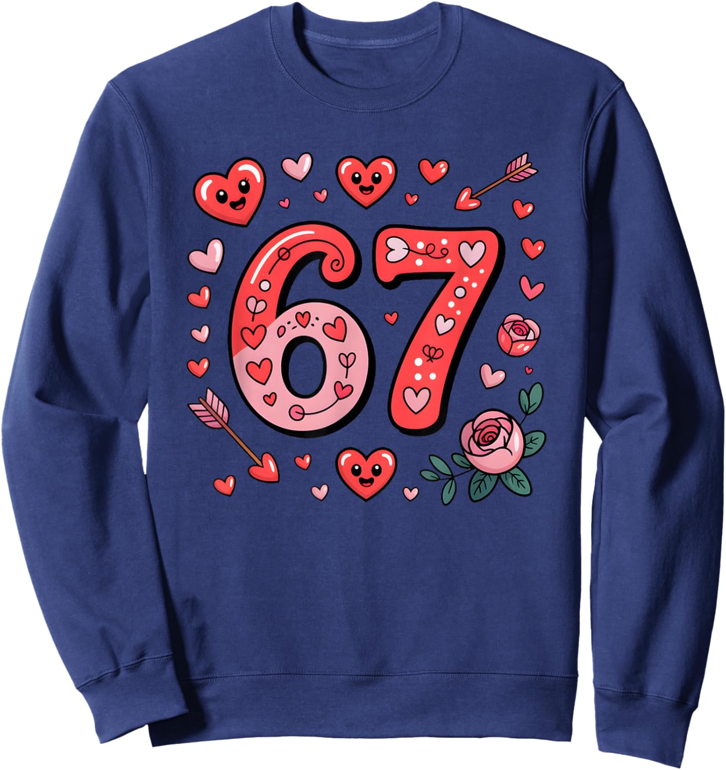 67 Valentines Meme Cute 67 Hearts and Flowers Valentine Sweatshirt - Sweatshirt | Navy