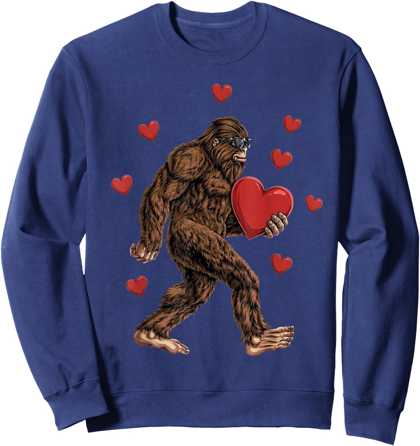 Red Hearts Valentines Day Bigfoot Funny Sasquatch Big Foot Sweatshirt - Sweatshirt | Navy