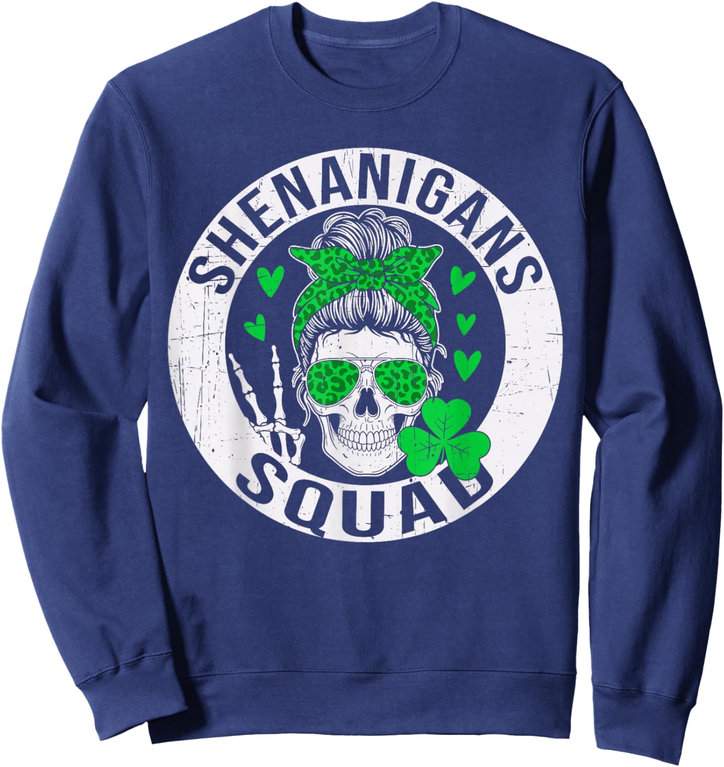 Shenanigans Squad St Patricks Day Messy Bun Shamrock Women Sweatshirt - Sweatshirt | Navy
