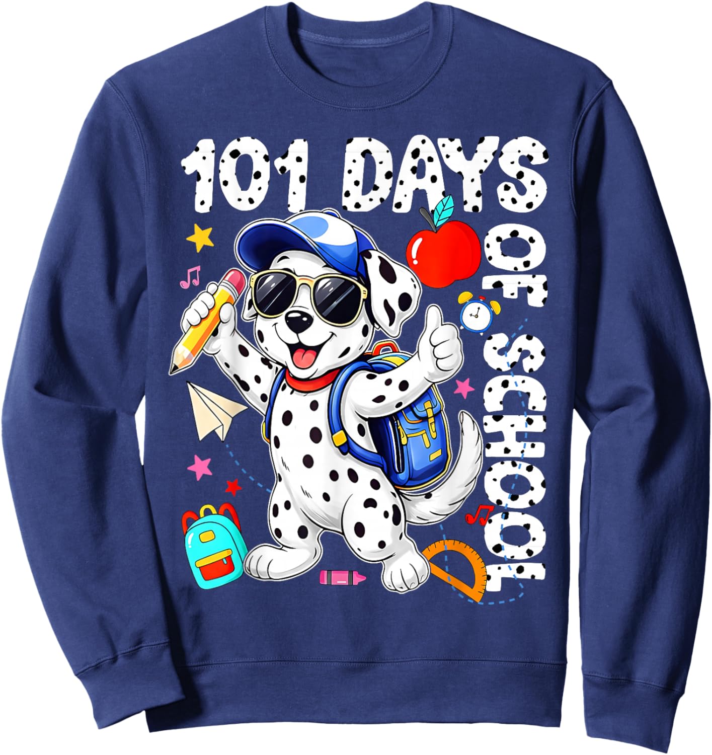 100 Days of School Dalmatian Dog Boys Kids 100 Day Smarter Sweatshirt - Sweatshirt | Navy