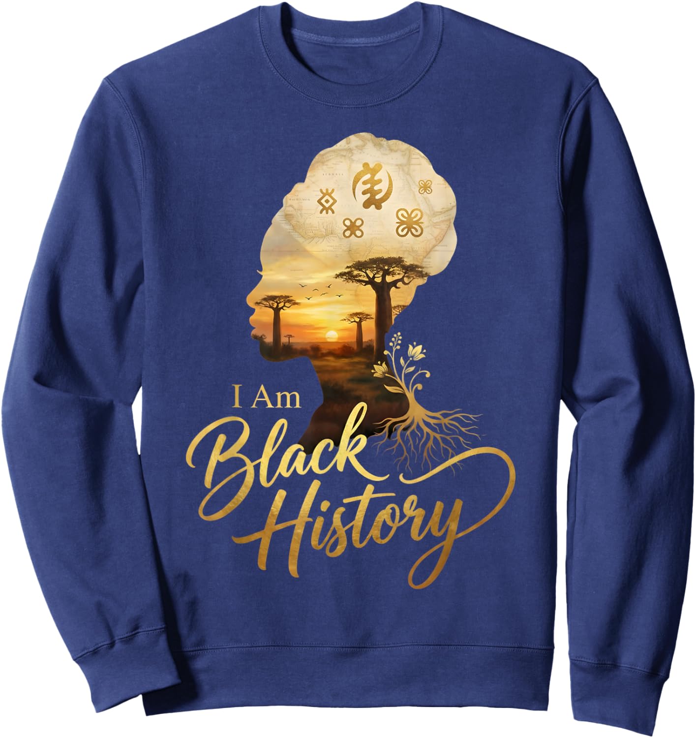 I Am Black History Month African American Proud Afro Melanin Sweatshirt - Sweatshirt | Navy