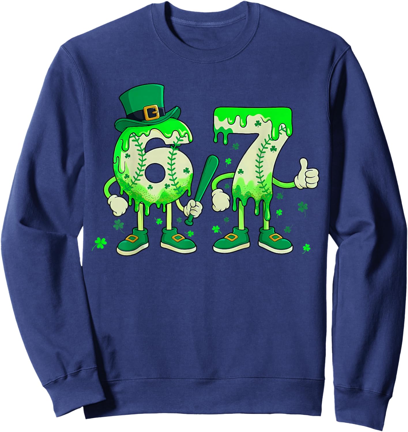 67 St Patricks Day Six Seven Meme 67 Baseball Drip Boys Kids Sweatshirt - Sweatshirt | Navy