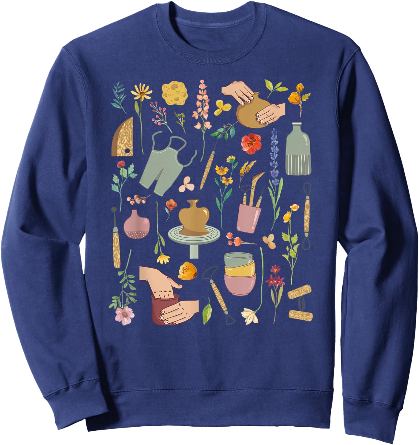 Pottery Flowers Ceramic Pottery Maker Ceramics Sweatshirt - Sweatshirt | Navy